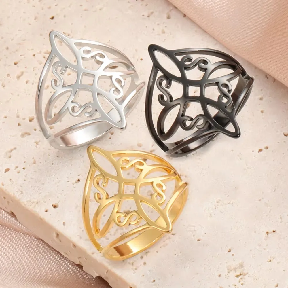 LIKGREAT Witch Knot Ring for Women Men Hollow Stainless Steel Finger Rings Celtic Vintage Amulet Protection Couple Jewelry Gifts - Image 5