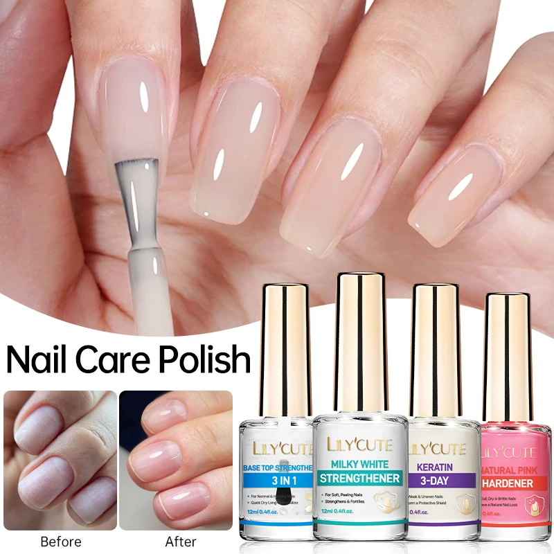 LILYCUTE 12ML Nail Care Polish Milky White Pink Strengthener Effect Long Lasting Care Polish Varnish Drying No Need Lamp