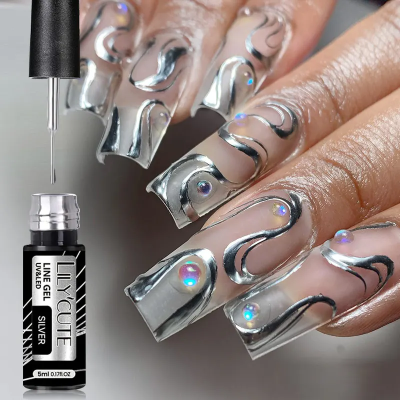 LILYCUTE 5ml Champagne Chrome Gold Metallic Liner Gel Polish Super-Bright Mirror Effect French Style Drawing Line Nail Art Gel - Image 2