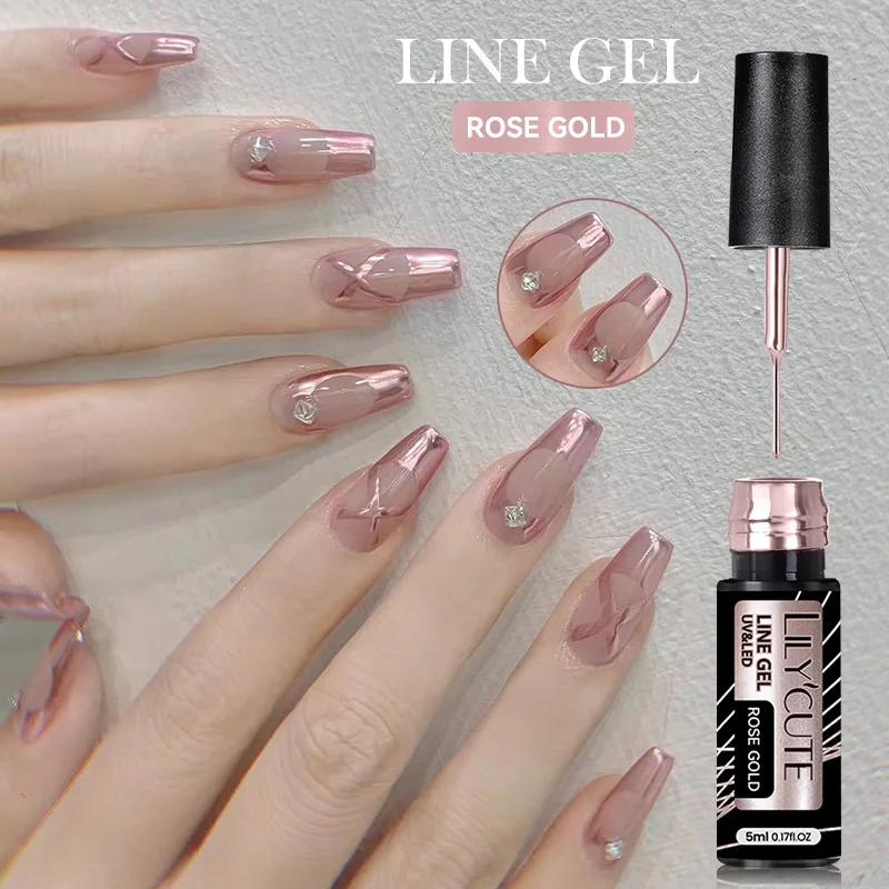 LILYCUTE 5ml Champagne Chrome Gold Metallic Liner Gel Polish Super-Bright Mirror Effect French Style Drawing Line Nail Art Gel - Image 3