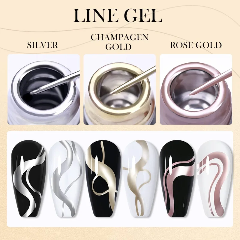 LILYCUTE 5ml Super Bright Metallic Painting Liner Gel Nail Polish UV LED Painting Gel Nail Art Drawing Stripe Pull Line UV Gel - Image 2