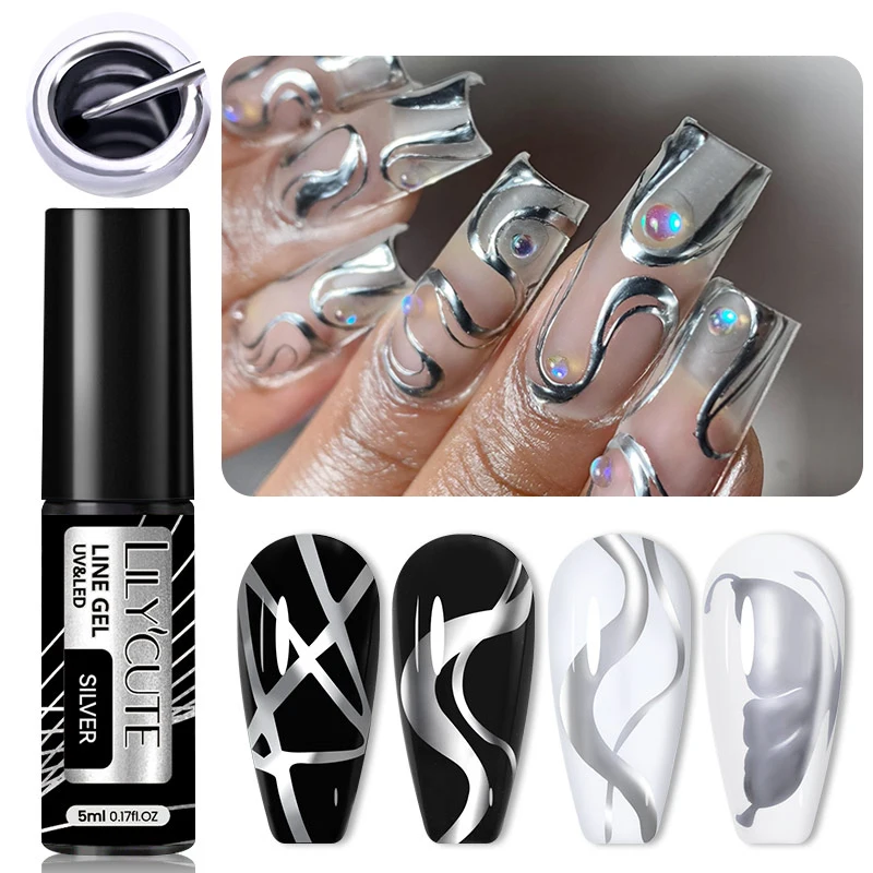 LILYCUTE 5ml Super Bright Metallic Painting Liner Gel Nail Polish UV LED Painting Gel Nail Art Drawing Stripe Pull Line UV Gel