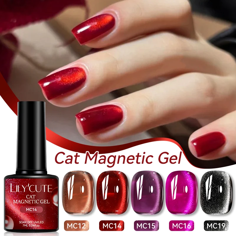 LILYCUTE 7ml Coffee Gold Glitter Cat Magnetic Gel Winter Autumn Red Brown Series Soak Off UV LED Gel Polish Manicure Nail Art - Image 2