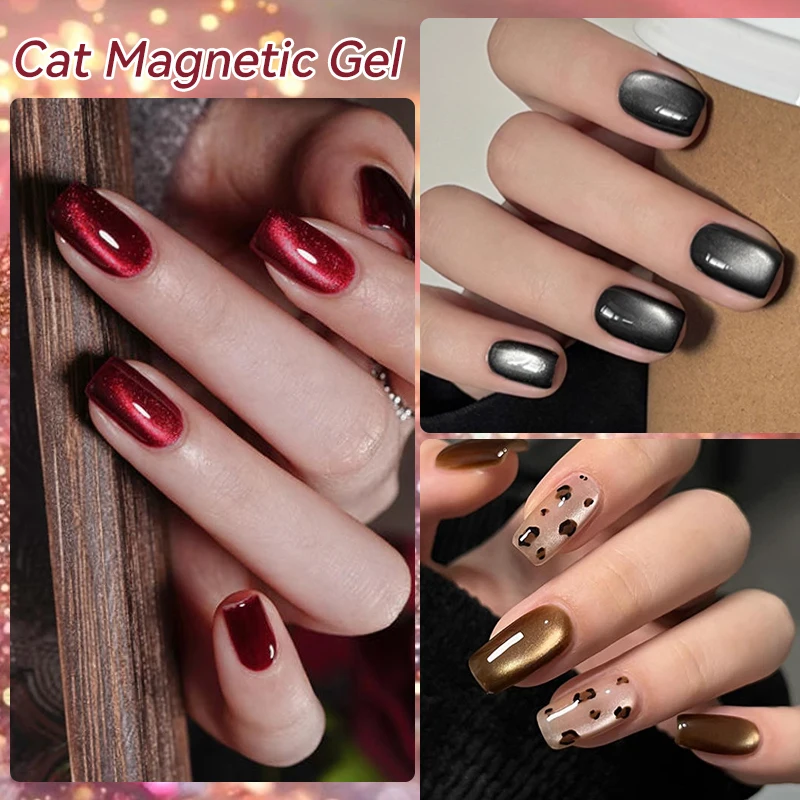 LILYCUTE 7ml Coffee Gold Glitter Cat Magnetic Gel Winter Autumn Red Brown Series Soak Off UV LED Gel Polish Manicure Nail Art - Image 5