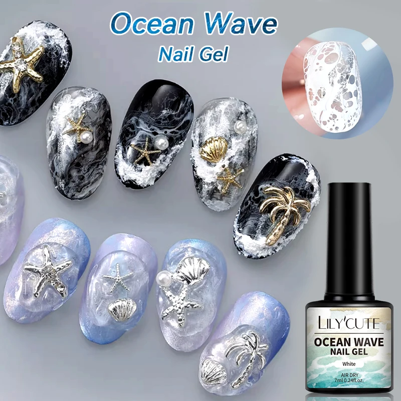 LILYCUTE 7ml Ocean Wave Gel Nail Polish White Watercolor Nail Poke Lace Hollow Gradient Varnish Soak Off Nail Art Design - Image 2