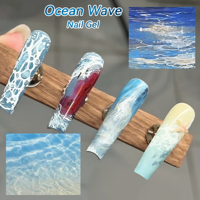 LILYCUTE 7ml Ocean Wave Gel Nail Polish White Watercolor Nail Poke Lace Hollow Gradient Varnish Soak Off Nail Art Design - Image 3