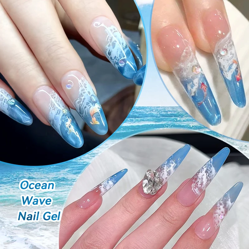 LILYCUTE 7ml Ocean Wave Gel Nail Polish White Watercolor Nail Poke Lace Hollow Gradient Varnish Soak Off Nail Art Design - Image 5