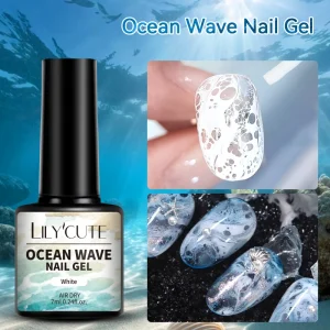 LILYCUTE 7ml Ocean Wave Gel Nail Polish White Watercolor Nail Poke Lace Hollow Gradient Varnish Soak Off Nail Art Design