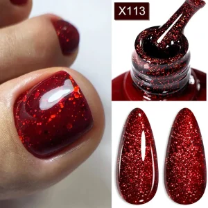 LILYCUTE 7ml Red Sparkling Glitter Gel Nail Polish Semi Permanent UV Gel Nail Supplies For Manicure Nail Art Base Top Coat Gel