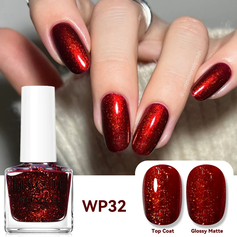 LILYCUTE 7ml Water-based Nail Polish Red Glitter Sequins Long Lasting Quick Drying No Need of Lamp to Cure Vernis for Nails - Image 3