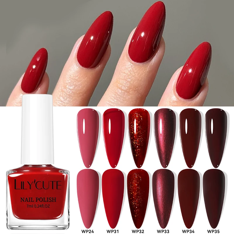 LILYCUTE 7ml Water-based Nail Polish Red Glitter Sequins Long Lasting Quick Drying No Need of Lamp to Cure Vernis for Nails