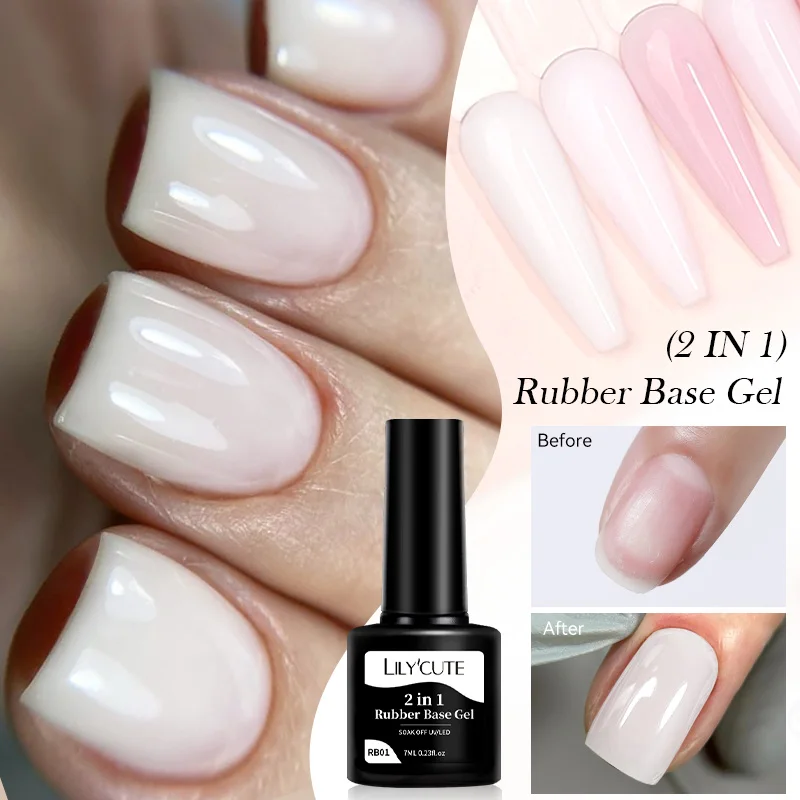 LILYCUTE Milky White Rubber Base Gel Nail Polish 7ml Glitter Semi-Permanent Varnish Jelly Soak Off Self Leveling UV LED Gel - Image 3