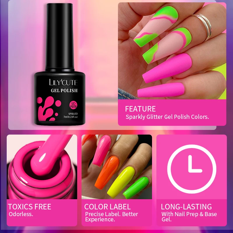 LILYCUTE 7ML Matte Fluorescence Color Gel Nail Polish Spring Summer All For Manicure Base Top Coat Semi Permanent Nails Art Gel - Image 7