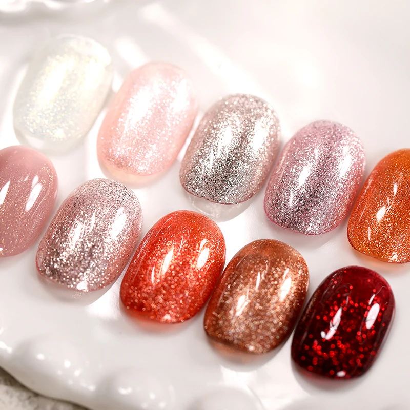 LILYCUTE Pink Glitter Sequin Gel Nail Polish Autumn Gold Laser Sparkling Effect Manicure Semi-permanent Nail Art UV Gel Varnish - Image 5