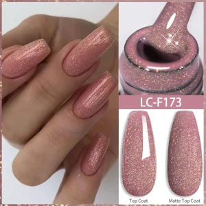 LILYCUTE Pink Glitter Sequin Gel Nail Polish Autumn Gold Laser Sparkling Effect Manicure Semi-permanent Nail Art UV Gel Varnish