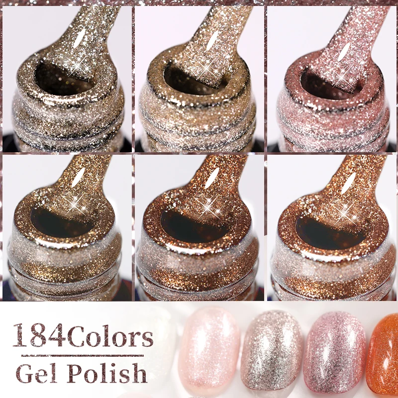 LILYCUTE Pink Glitter Sequin Gel Nail Polish Autumn Gold Laser Sparkling Effect Manicure Semi-permanent Nail Art UV Gel Varnish - Image 6