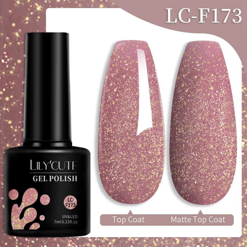 LILYCUTE Pink Glitter Sequin Gel Nail Polish Autumn Gold Laser Sparkling Effect Manicure Semi-permanent Nail Art UV Gel Varnish - Image 7