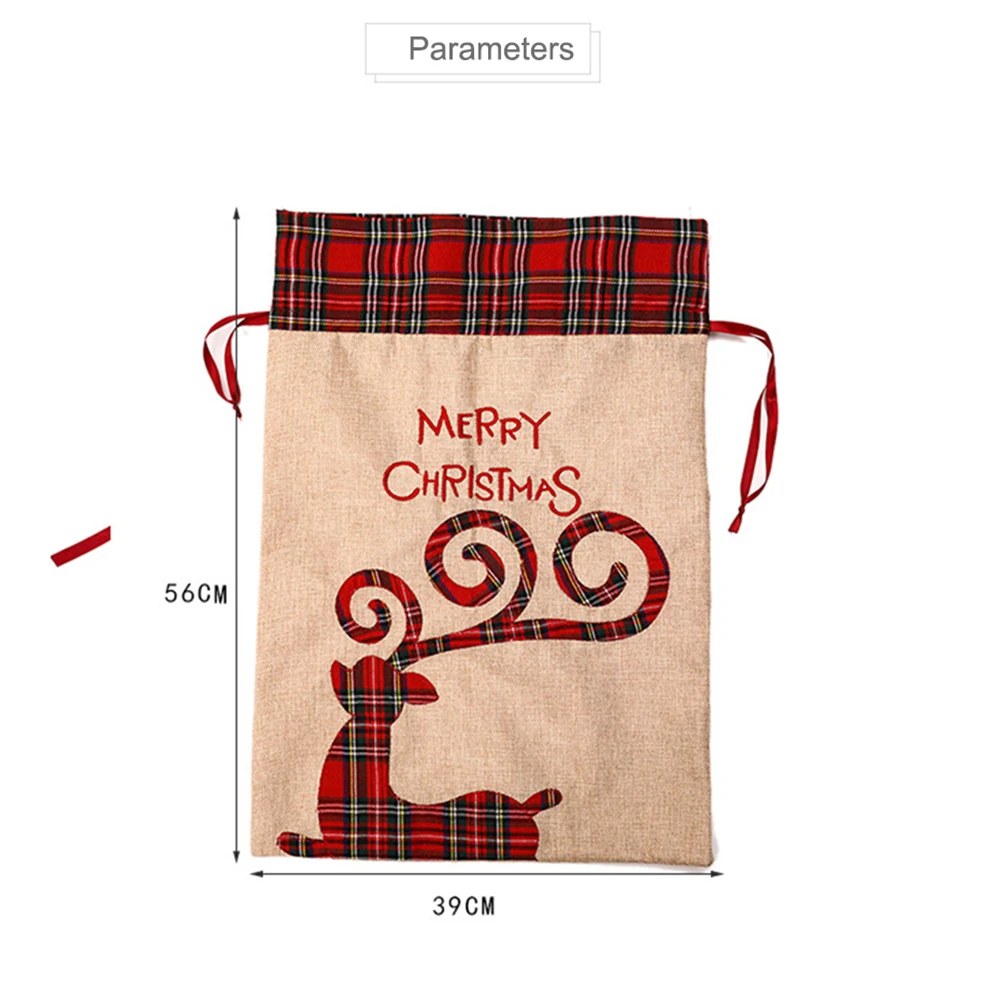 Large Christmas Gift Bag Drawstring Luxury Linen Packing Bag Elf Merry Christmas Accessories Xmas Decorations Goods - Image 2