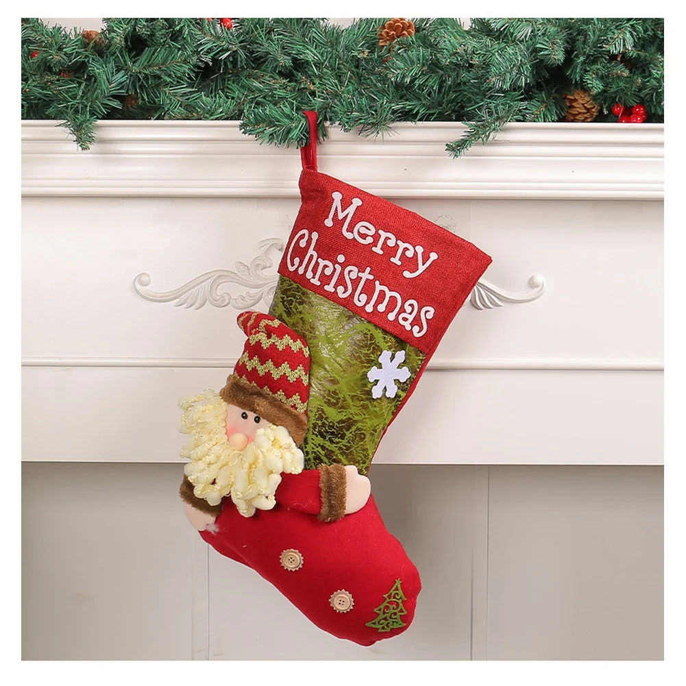 Large Head Plush Christmas Stocking Santa Sock Extra Thick Holiday Decor Christmas Stockings Set Large Capacity Christmas Orname - Image 5