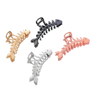 Large Metal Hair Claw Clip Fish Bone Irregular Hairpins Punk Style Silver Hair Claws Barrettes Women HairClips Hair Accessories
