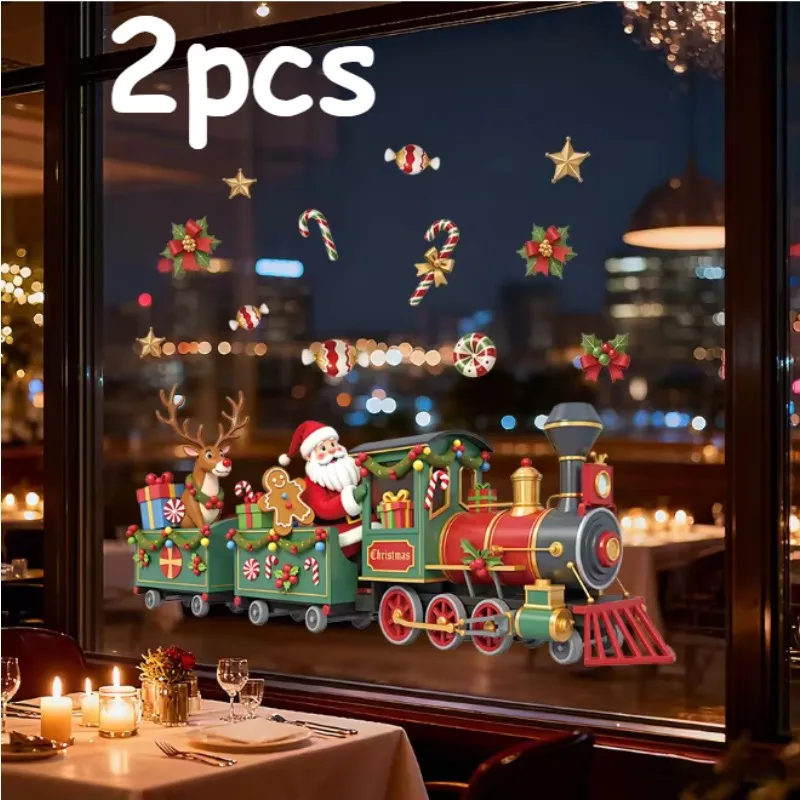 Large Removable Christmas Train Window Clings with Santa, Reindeer & Candy Cane Decorations PVC Stickers Holiday Party Decals - Image 6