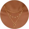 Layered 14K Gold Plated Necklaces for Women Stackable Silver Plated Circle Paperclip Chain Pendant Choker Necklace Set For Woman