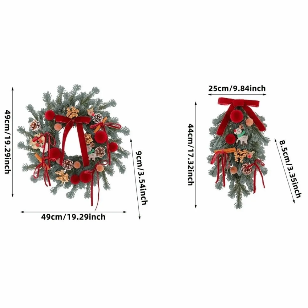 Lifelike Pine Needles Christmas Pine Cones Wreath Plush Ball with Velvet Bow Xmas Door Wreath Cartoon Elk Artificial Pine Swag - Image 6