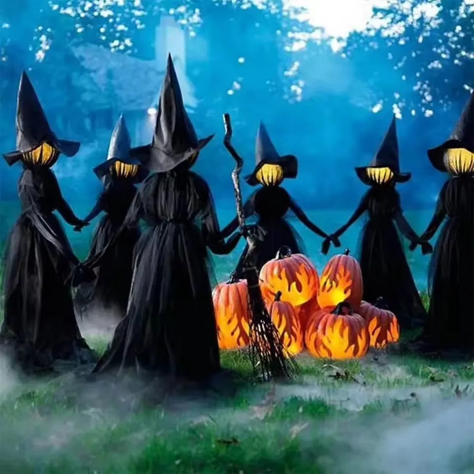 Light-Up Witches with Stakes Halloween Decorations Outdoor Holding Hands Screaming Witches Sound Activated Sensor Decor Props - Image 2