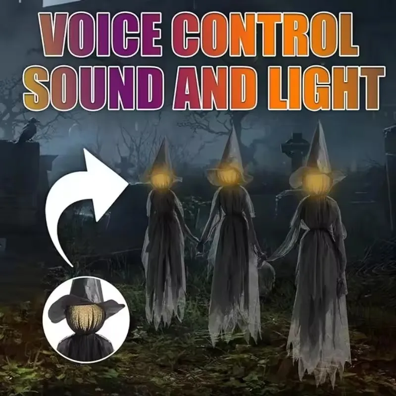 Light-Up Witches with Stakes Halloween Decorations Outdoor Holding Hands Screaming Witches Sound Activated Sensor Decor Props - Image 4