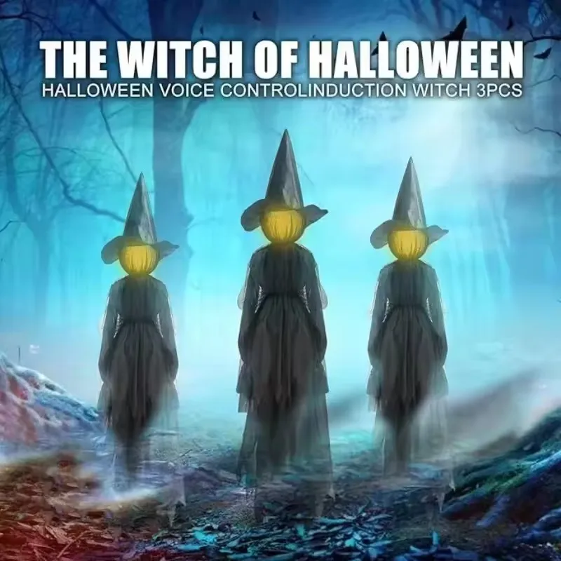 Light-Up Witches with Stakes Halloween Decorations Outdoor Holding Hands Screaming Witches Sound Activated Sensor Decor Props - Image 5
