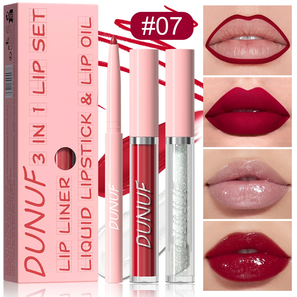 Lip Gloss Lip Liner Lip Oil 3pc/set: Matte Lipstick Waterproof Moisturizing Long Lasting Nude Y2K Christmas Valentine's Day Gift - Image 2
