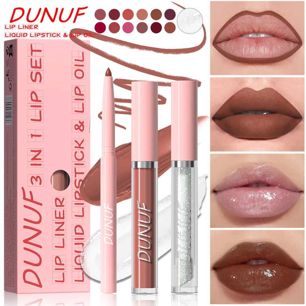 Lip Gloss Lip Liner Lip Oil 3pc/set: Matte Lipstick Waterproof Moisturizing Long Lasting Nude Y2K Christmas Valentine's Day Gift - Image 3