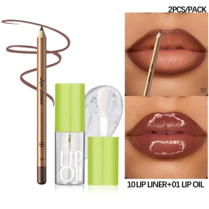 Lip Liner & Lip Oil Set 2Pcs – Long-Lasting Ombre Effect, Moisturizing Smooth Define, Blendable Gradient Lip Makeup