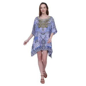 Long Dresses For Women Summer Ladies Kimono Maxi Style Kaftans For Regular To Plus Size Maxi Dress Blue X-Large