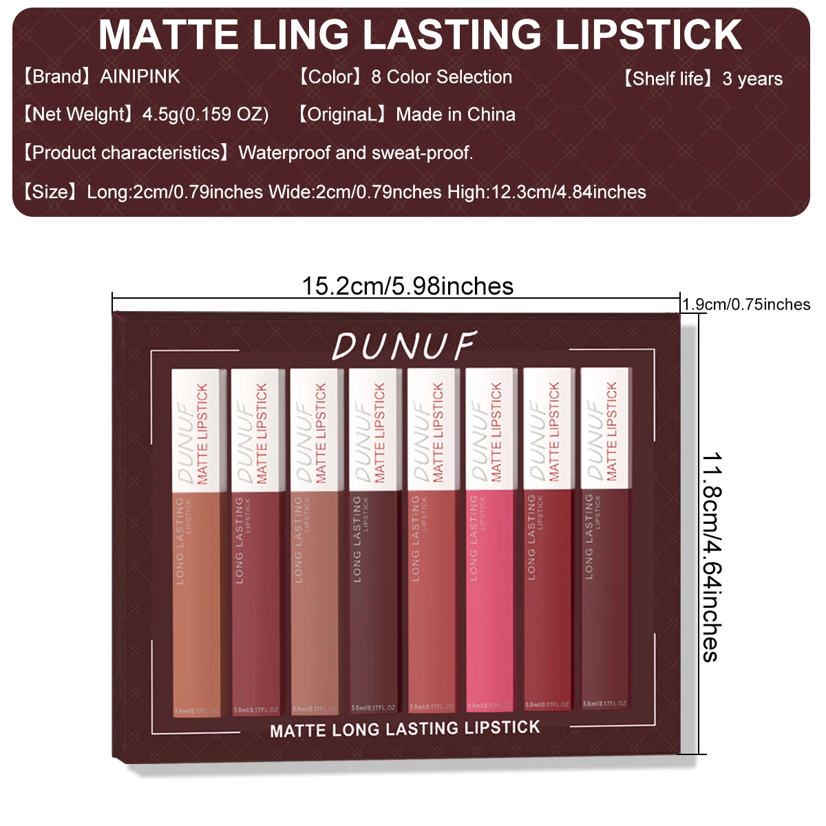 Long-Lasting Lip Gloss Lipstick 8pcs/set: Matte Non-Stick Cup Waterproof Nude Deep Red Mauve Christmas And Valentine's Day Gifts - Image 6