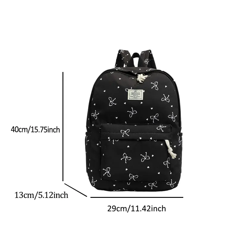 Lovely Fresh Bowknot Print Teen Backpack, Ultra Light Spacious Versatile School Bag for Daily Campus Life Outdoor Trips - Image 2