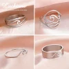 Lucktune Simple Sea Wave Rings for Women Stainless Steel Trendy Geometric Ocean Surf Finger Rings Jewelry Wedding Mother's Gifts