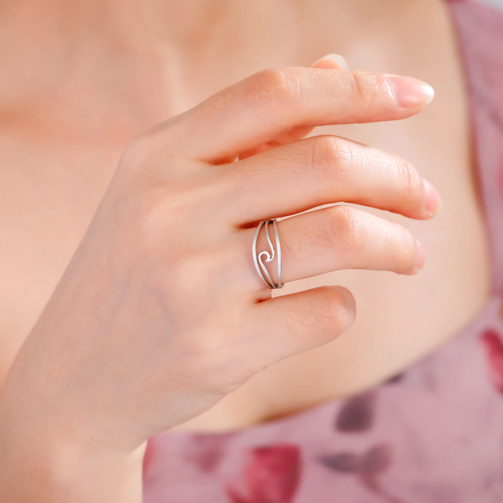 Lucktune Simple Sea Wave Rings for Women Stainless Steel Trendy Geometric Ocean Surf Finger Rings Jewelry Wedding Mother's Gifts - Image 6