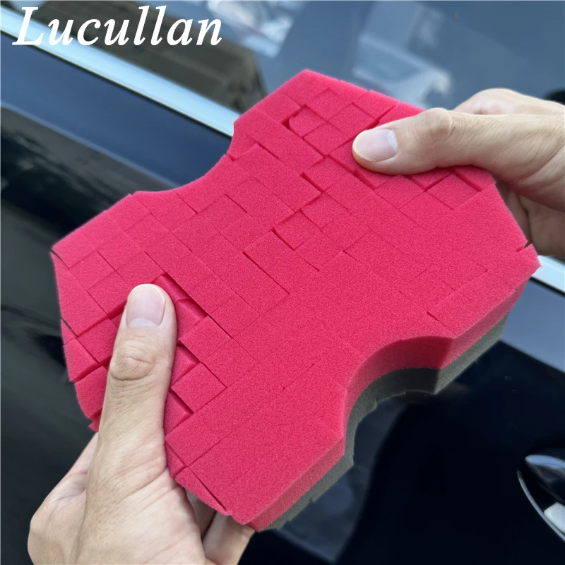 Lucullan Double Side Cross-Cut Red/Black Sponge 2.0 Better Grip and Access Tight Spaces For Rinseless Car Wash - Image 2