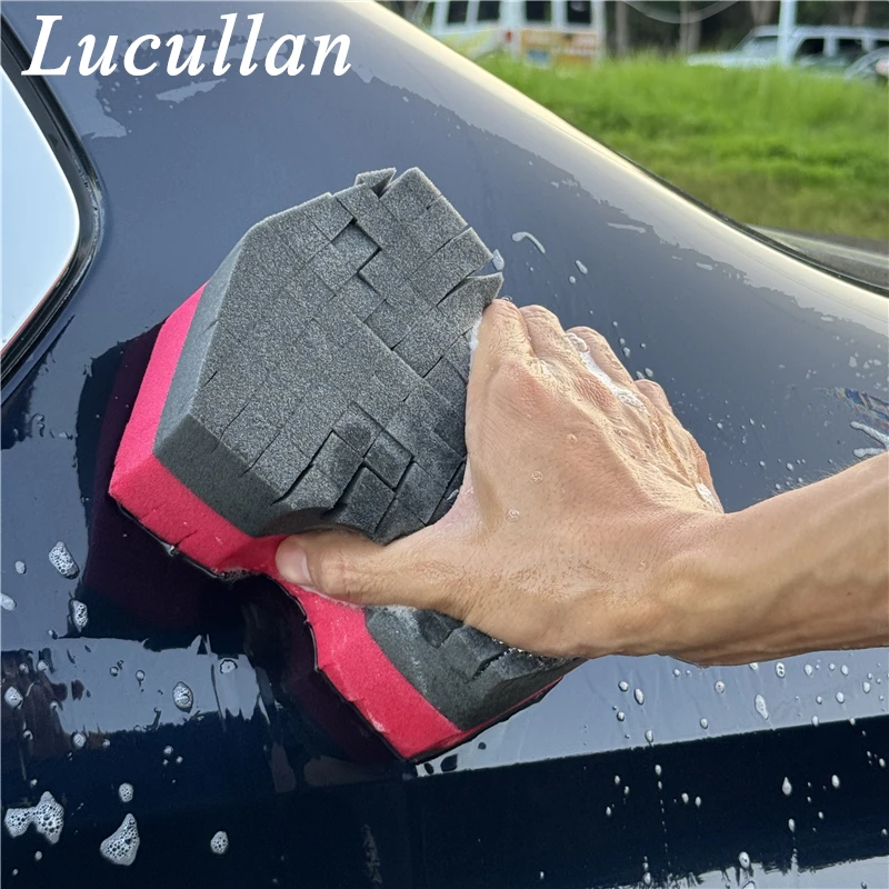 Lucullan Double Side Cross-Cut Red/Black Sponge 2.0 Better Grip and Access Tight Spaces For Rinseless Car Wash - Image 6