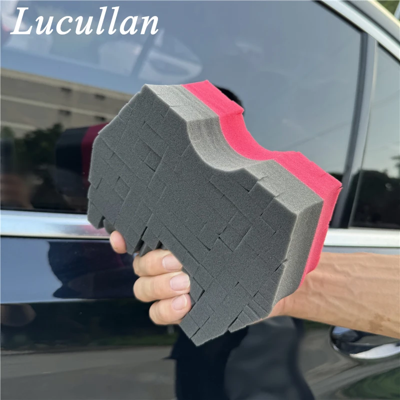 Lucullan Double Side Cross-Cut Red/Black Sponge 2.0 Better Grip and Access Tight Spaces For Rinseless Car Wash - Image 3