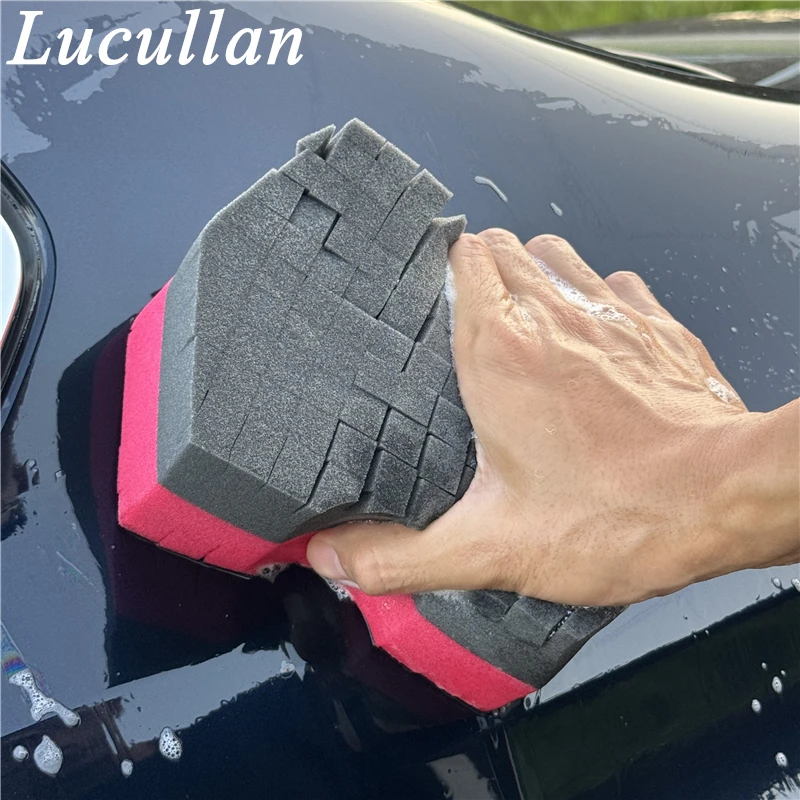 Lucullan Double Side Cross-Cut Red/Black Sponge 2.0 Better Grip and Access Tight Spaces For Rinseless Car Wash