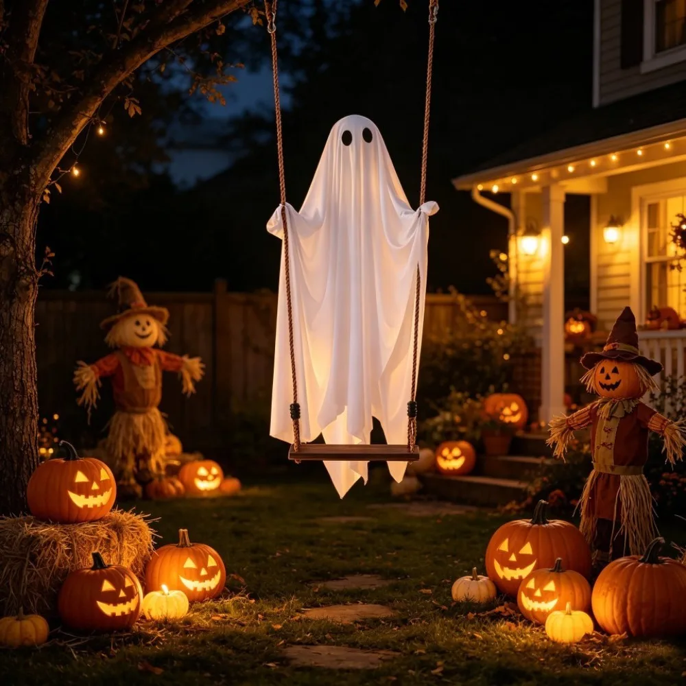 Luminous Halloween Hanging Swing Ghost Remote-controlled Adjustable Brightness Yard Flying Ghost Swing Ornament Large LED - Image 4