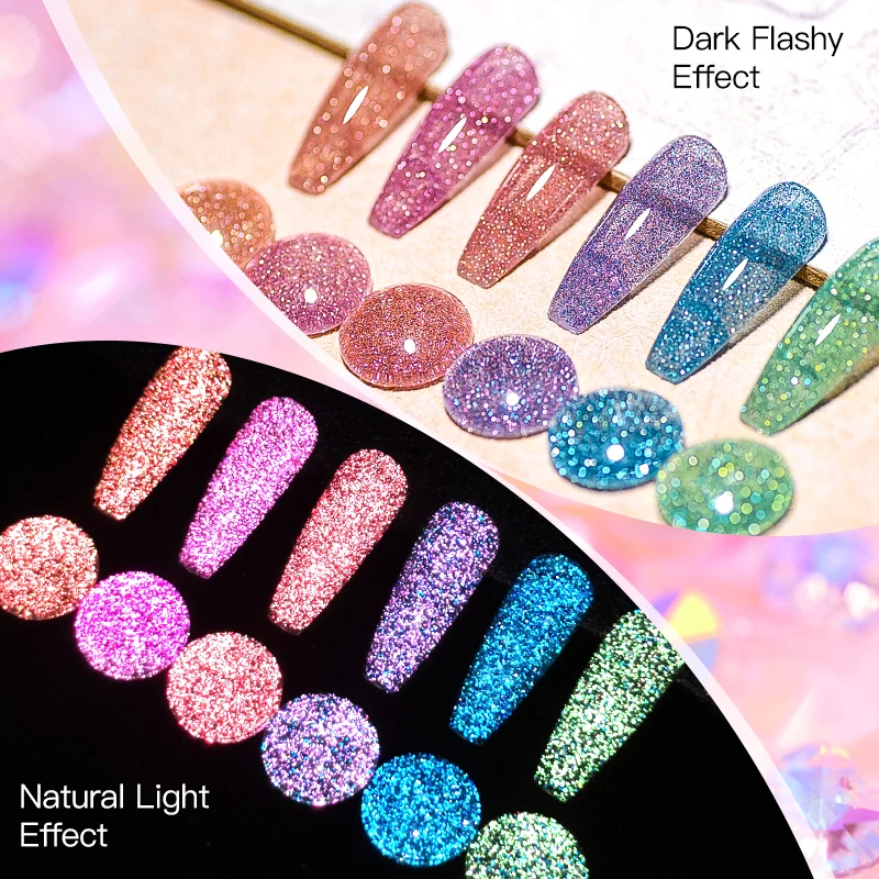 MEET ACROSS 7ml Colorful Reflective Glitter Gel Nail Polish Color Sparkling Sequins Soak Off UV LED Varnish Nail Art Decoration - Image 6