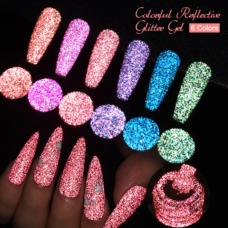 MEET ACROSS 7ml Colorful Reflective Glitter Gel Nail Polish Color Sparkling Sequins Soak Off UV LED Varnish Nail Art Decoration - Image 4