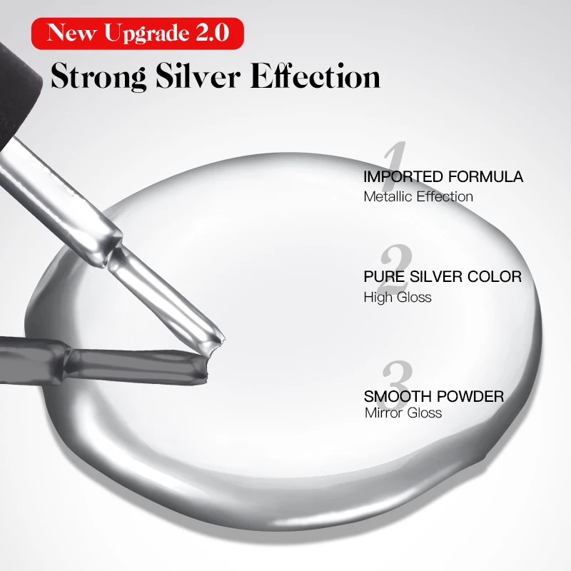 MEET ACROSS Metallic Silver Gel Nail Polish 7ML Semi Permanent UV Super Shine Mirror Chrome Draw Painting Gel Varnish Nail Art - Image 4