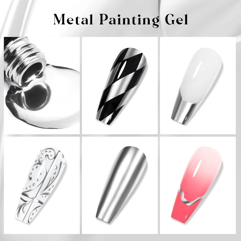 MEET ACROSS Metallic Silver Gel Nail Polish 7ML Semi Permanent UV Super Shine Mirror Chrome Draw Painting Gel Varnish Nail Art - Image 5
