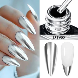 MEET ACROSS Metallic Silver Gel Nail Polish 7ML Semi Permanent UV Super Shine Mirror Chrome Draw Painting Gel Varnish Nail Art