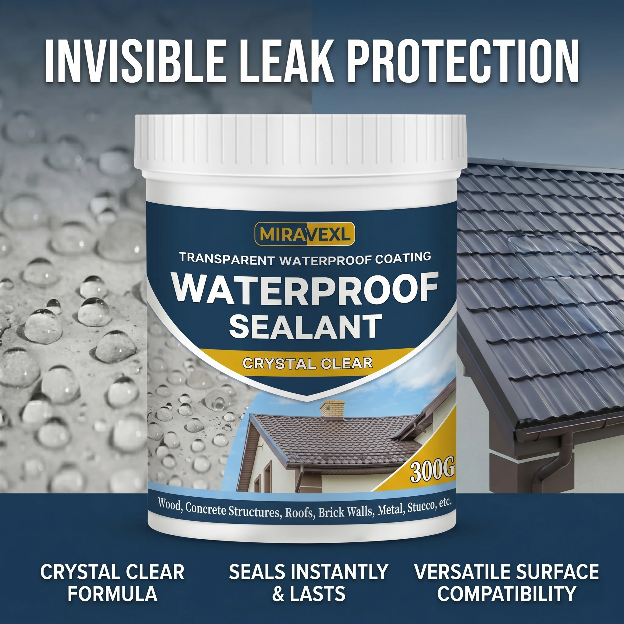 MIRAVEXL Crystal Clear Waterproof Sealant Invisible Transparent Adhesive Anti-Leak Liquid Coating for Concrete Wood Stucco Roof