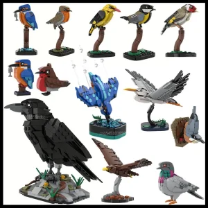 MOC Animal Bird Raven Kingfisher Feral Pigeon Model Building Blocks Set Robin Eagle Assembly Bricks Toys Birthday Xmas Gifts